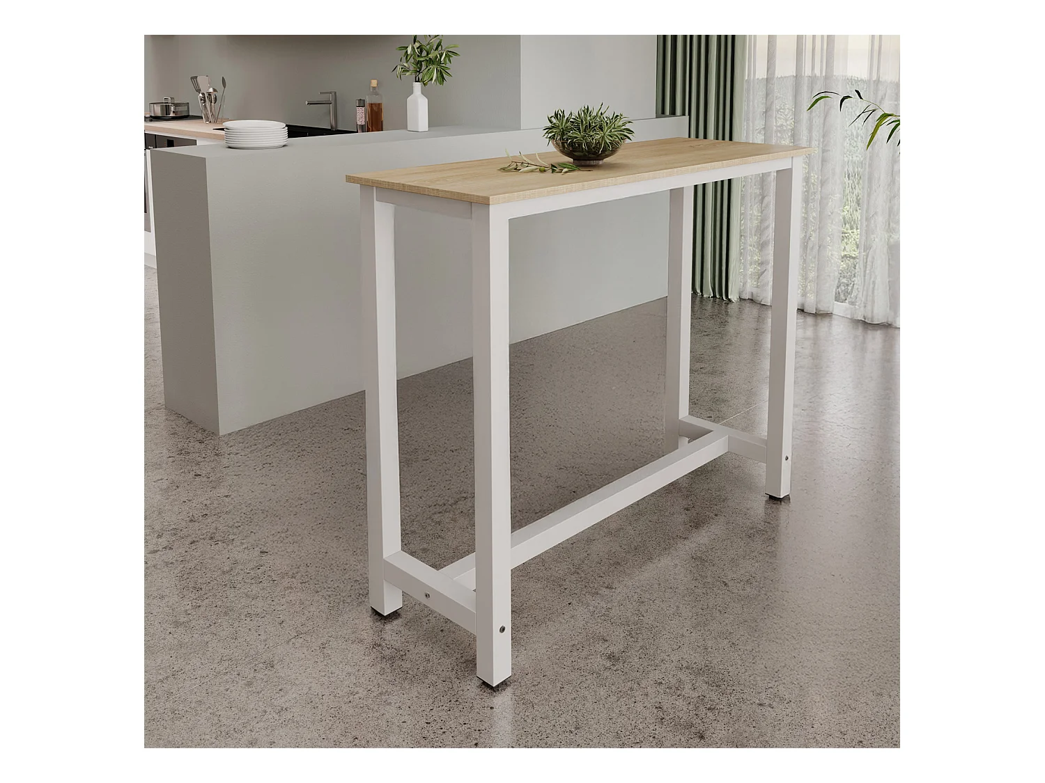 Table haute pour Cuisine Salle à manger en Blanc et Sonoma 120x40x100cm Ani