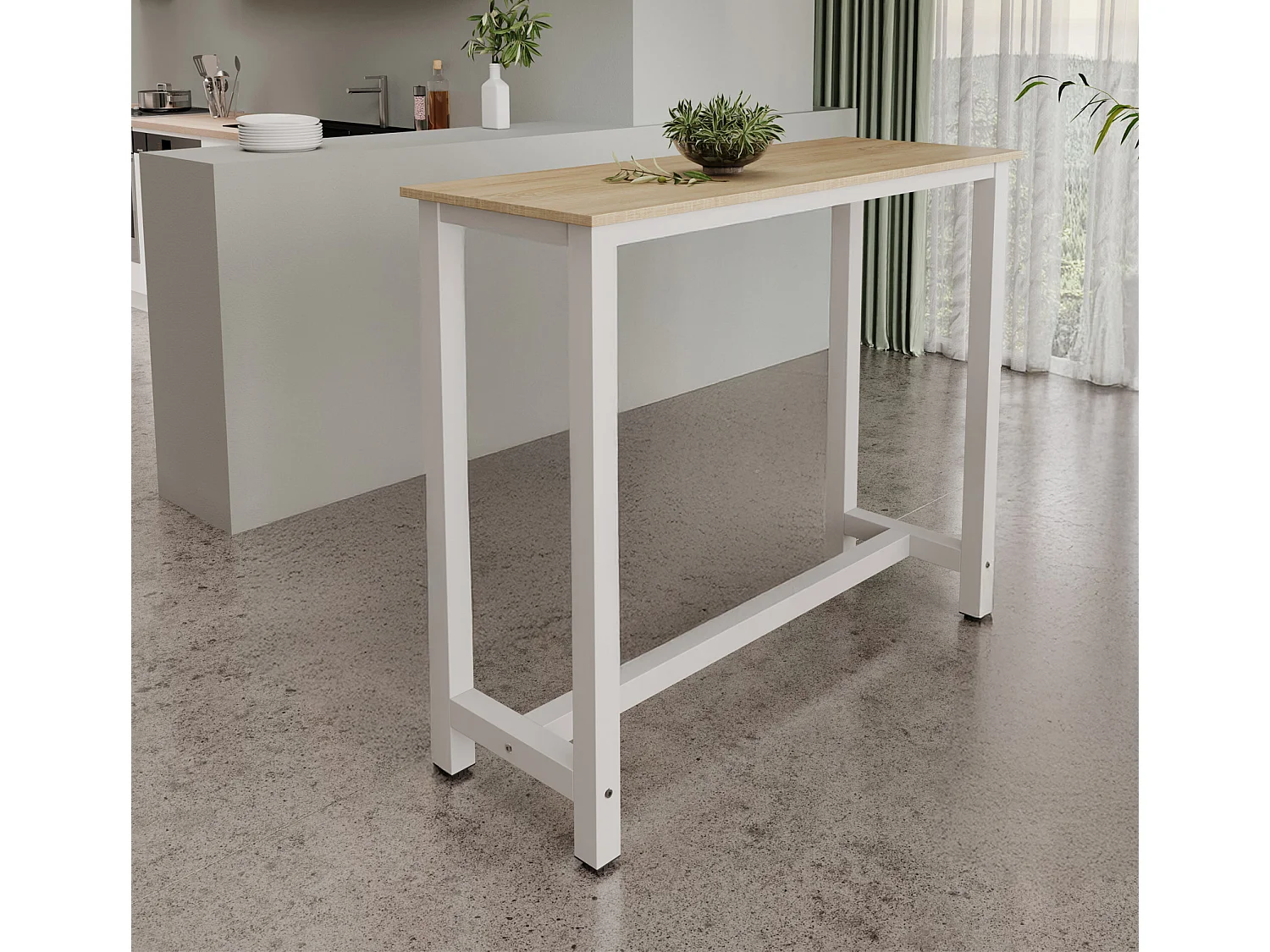 Table haute pour Cuisine Salle à manger en Blanc et Sonoma 120x40x100cm Ani