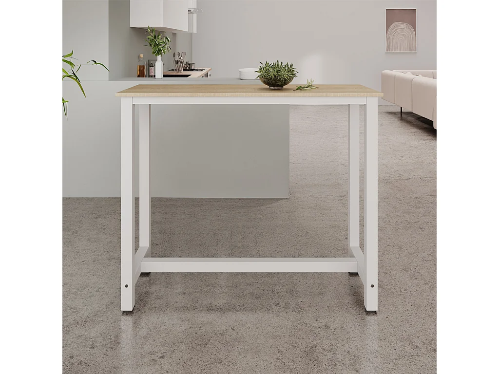 Table haute pour Cuisine Salle à manger en Blanc et Sonoma 120x40x100cm Ani