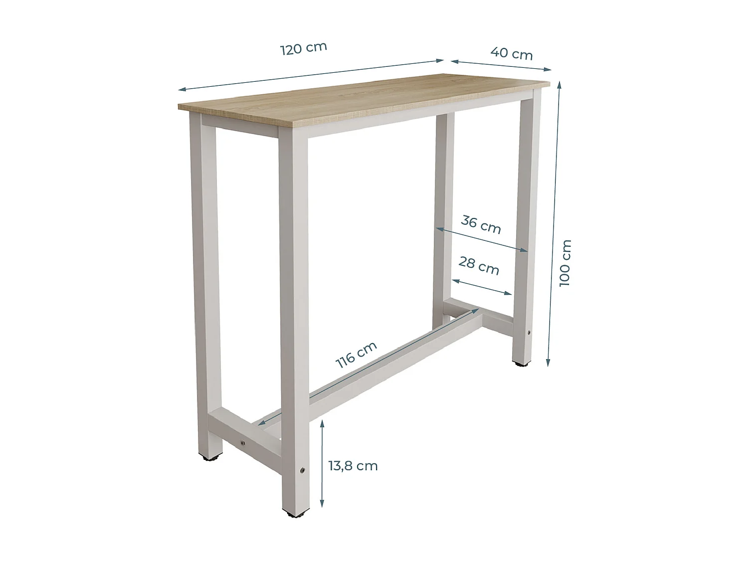 Table haute pour Cuisine Salle à manger en Blanc et Sonoma 120x40x100cm Ani