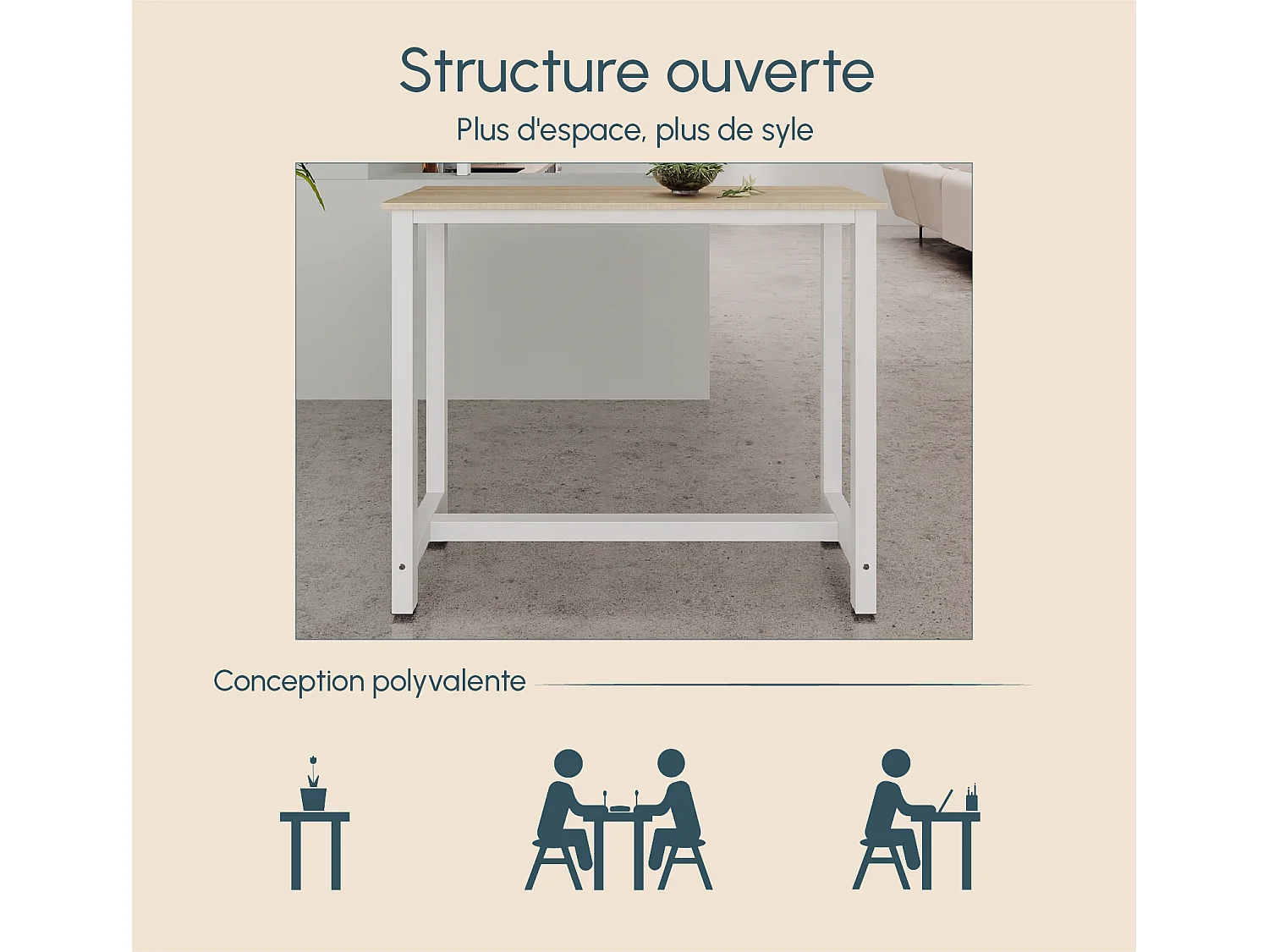 Table haute pour Cuisine Salle à manger en Blanc et Sonoma 120x40x100cm Ani