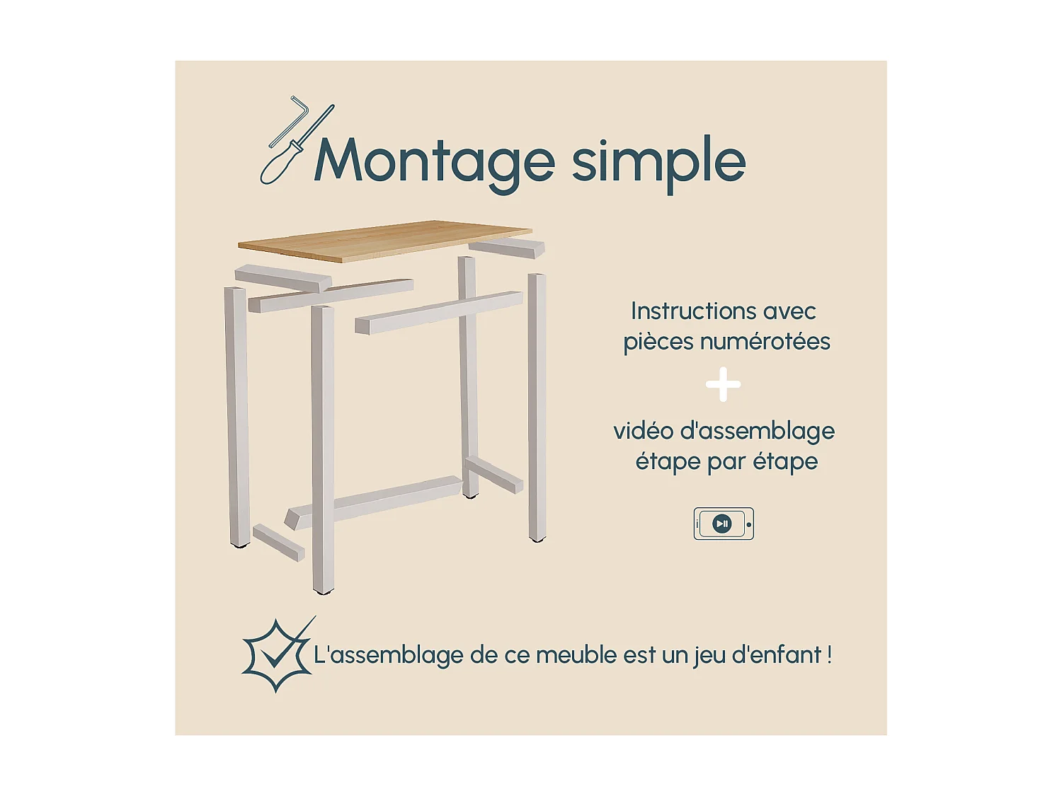 Table haute pour Cuisine Salle à manger en Blanc et Sonoma 120x40x100cm Ani