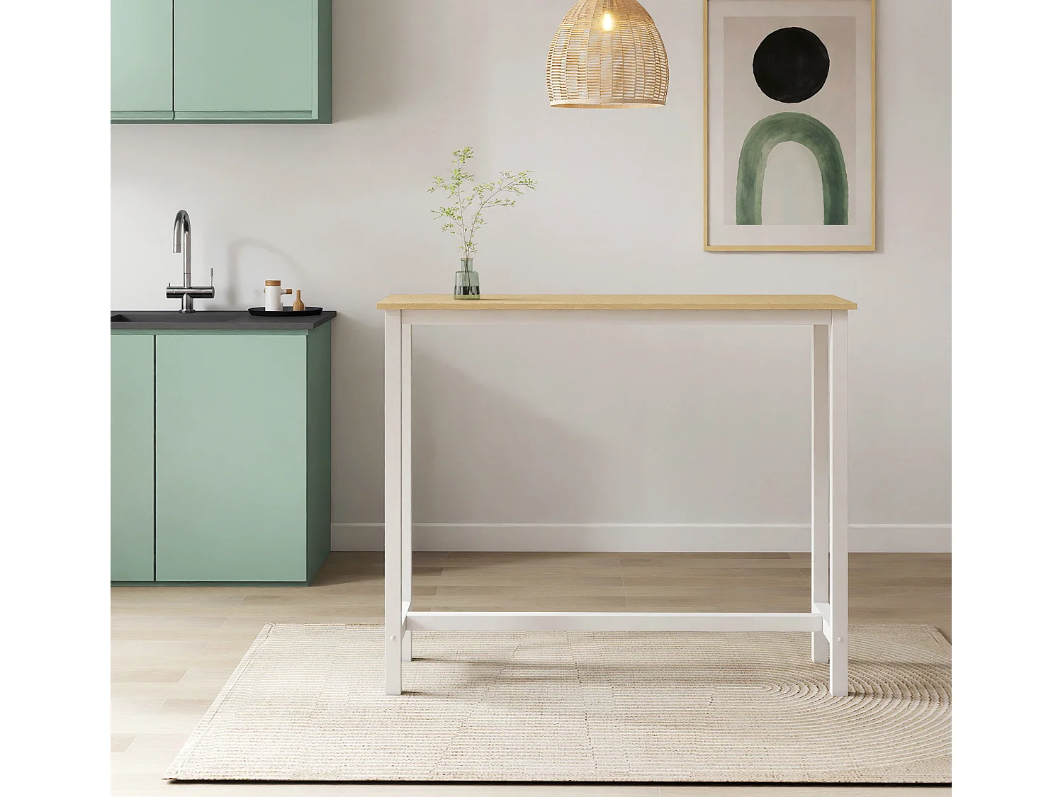 Mesa alta para Cocina Comedor en Blanco y Sonoma 120x40x100cm Ani