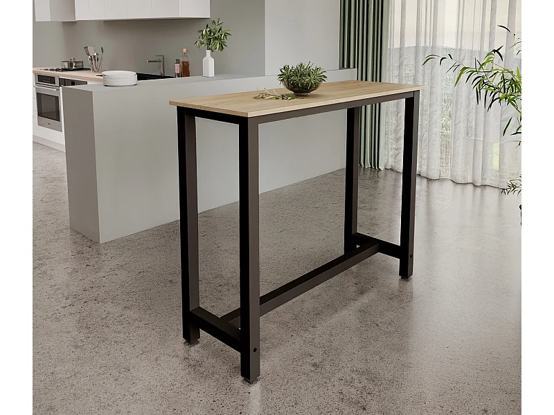 Table haute pour Cuisine Salle à manger en Noir et Sonoma 120x40x100cm Ani