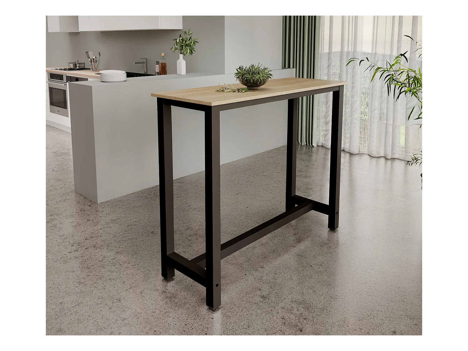 Table haute pour Cuisine Salle à manger en Noir et Sonoma 120x40x100cm Ani