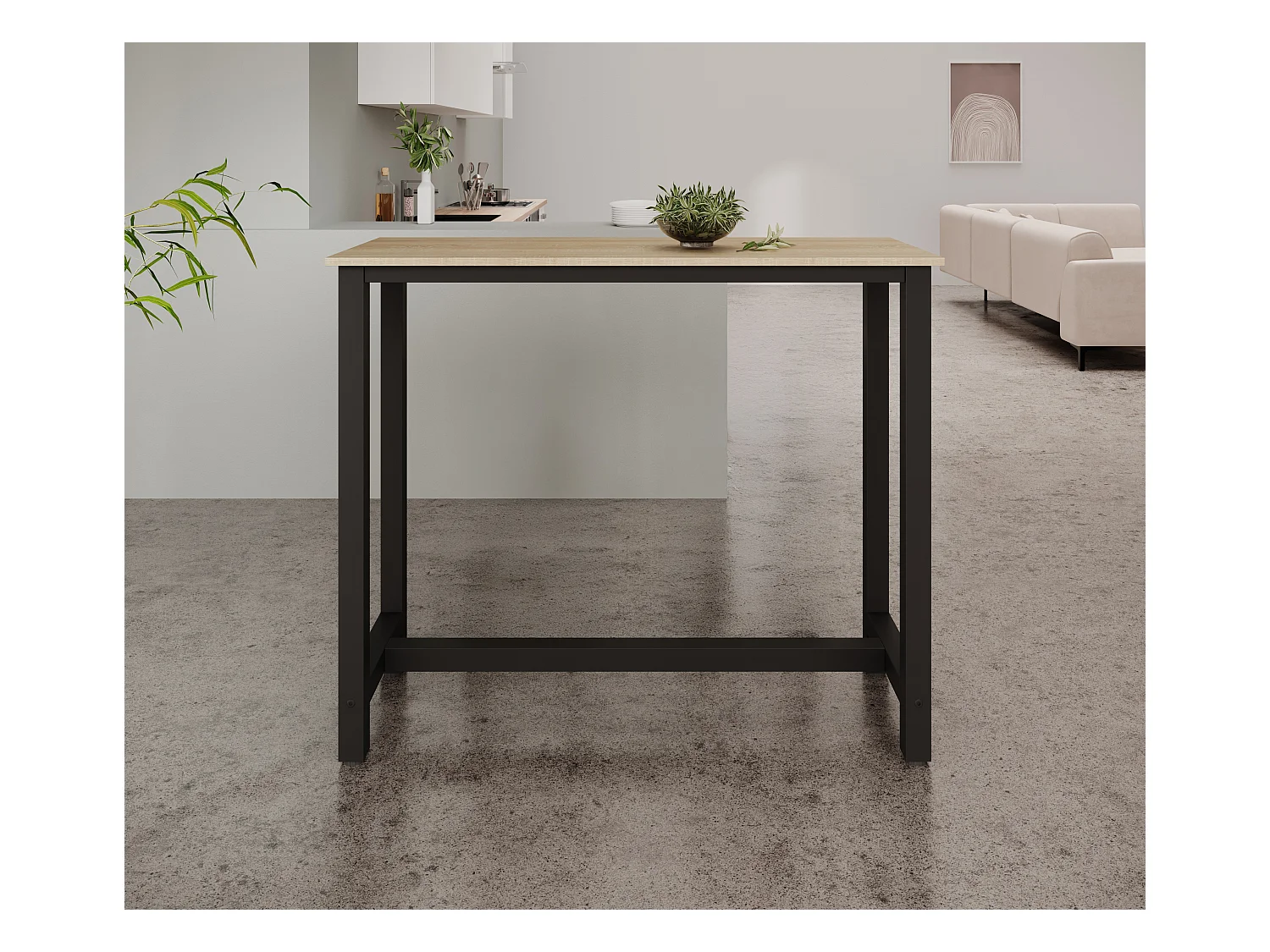 Table haute pour Cuisine Salle à manger en Noir et Sonoma 120x40x100cm Ani