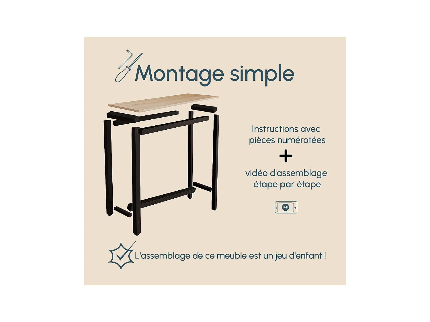 Table haute pour Cuisine Salle à manger en Noir et Sonoma 120x40x100cm Ani