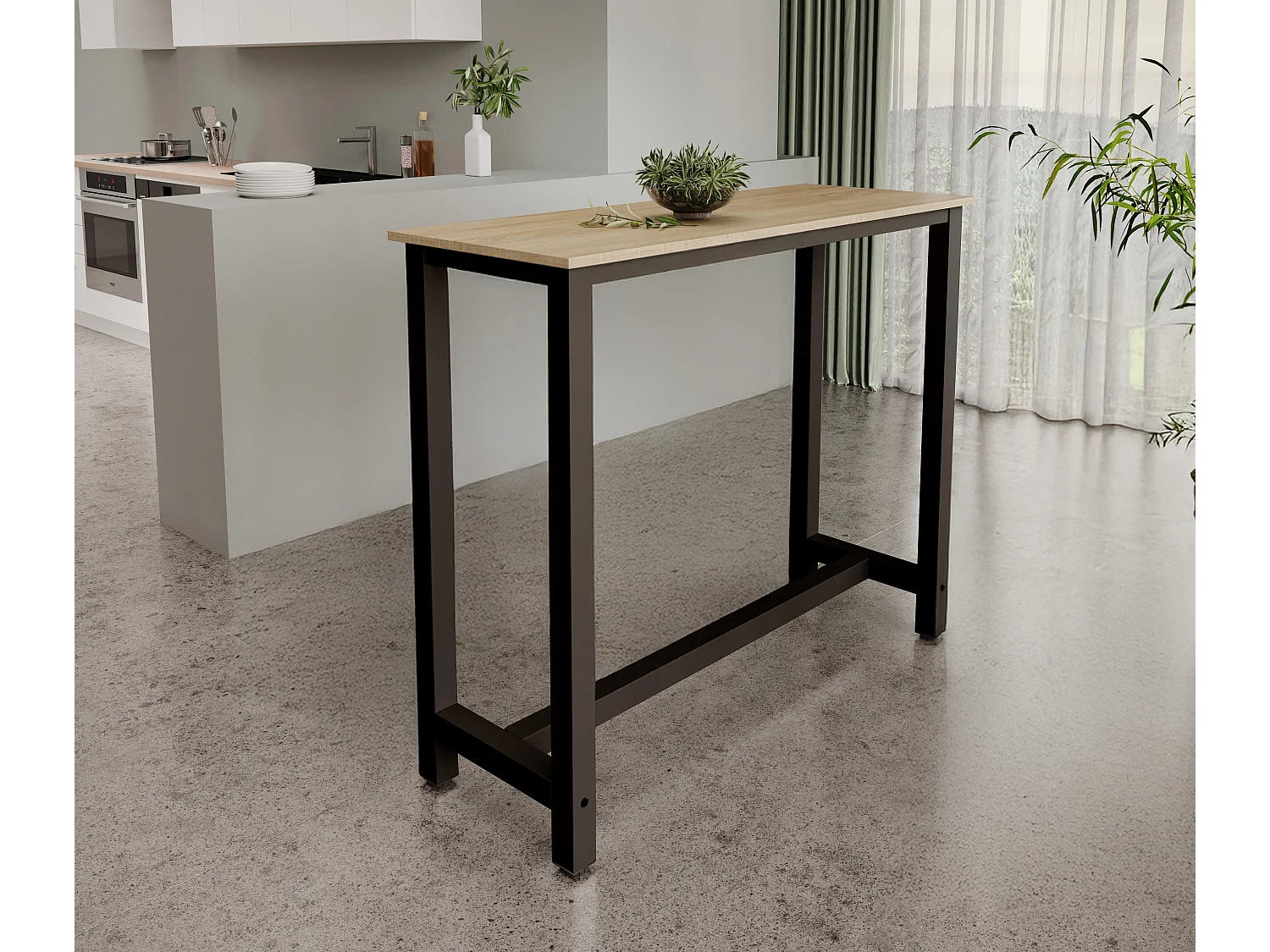 Table haute pour Cuisine Salle à manger en Noir et Sonoma 120x40x100cm Ani