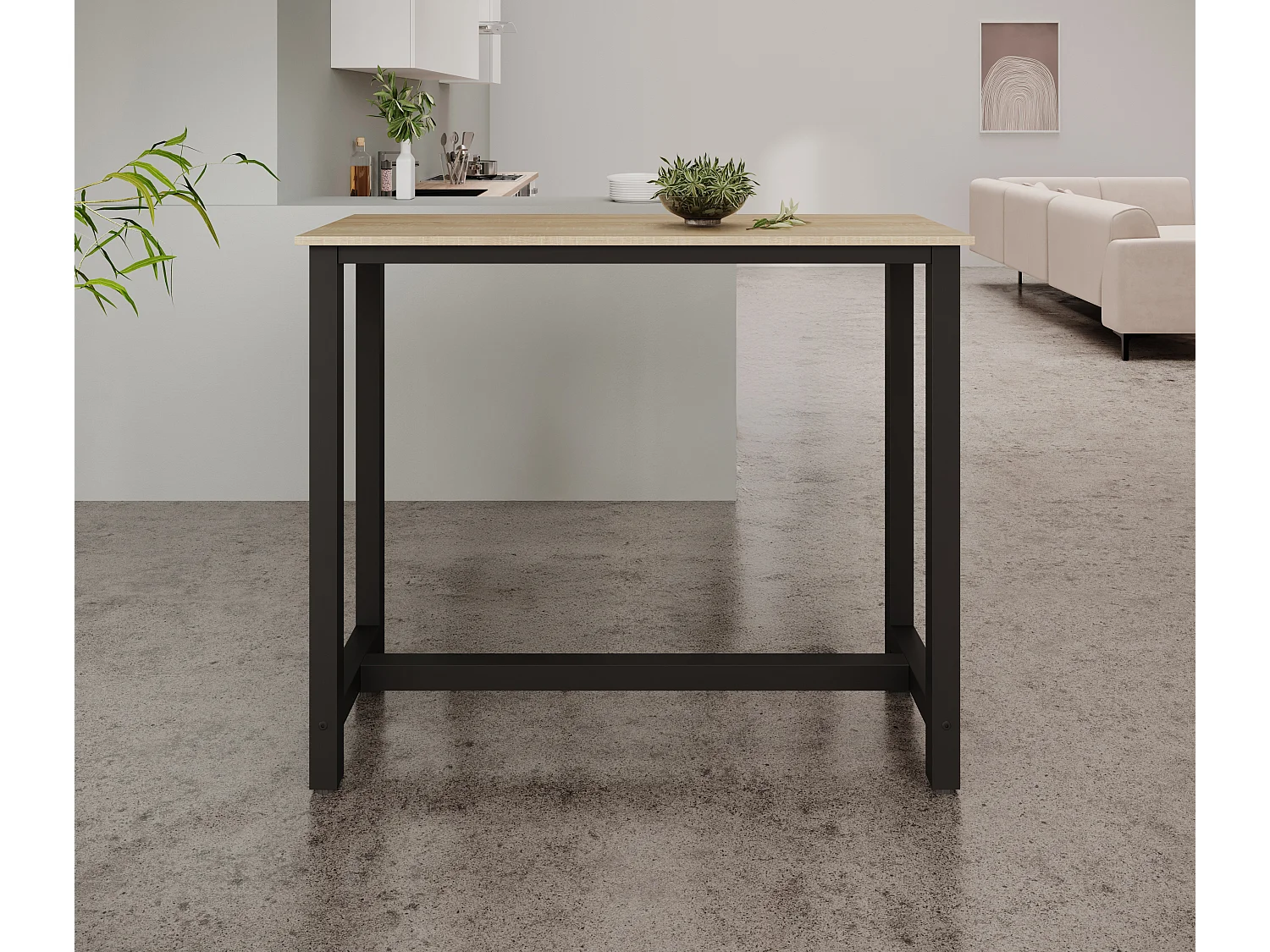 Table haute pour Cuisine Salle à manger en Noir et Sonoma 120x40x100cm Ani