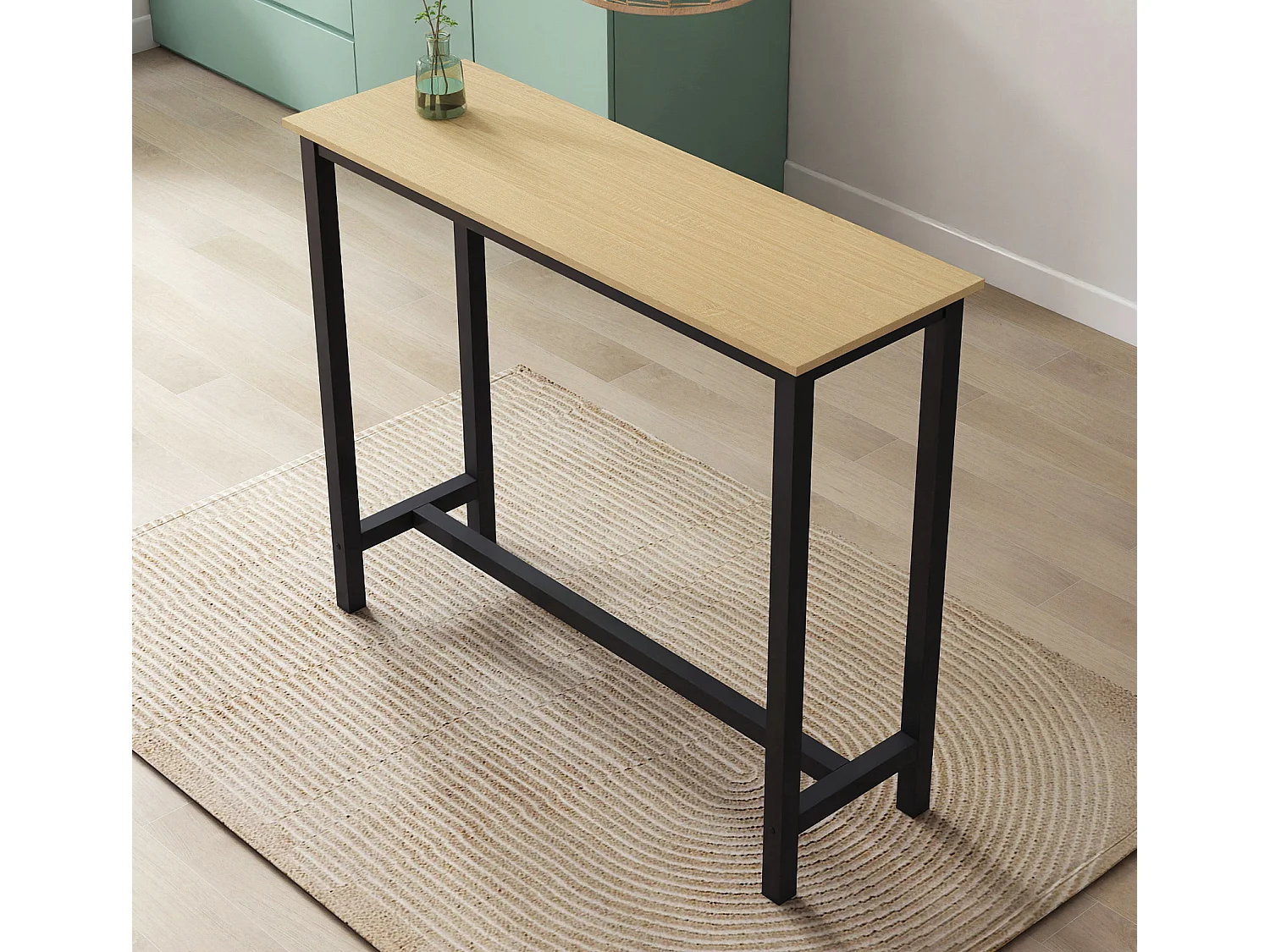 Table haute pour Cuisine Salle à manger en Noir et Sonoma 120x40x100cm Ani