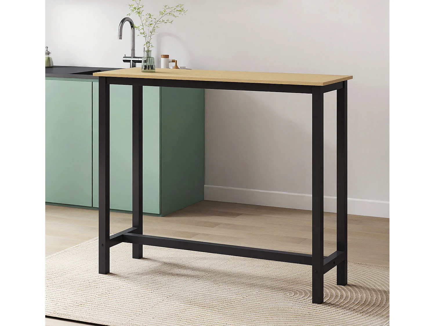 Table haute pour Cuisine Salle à manger en Noir et Sonoma 120x40x100cm Ani