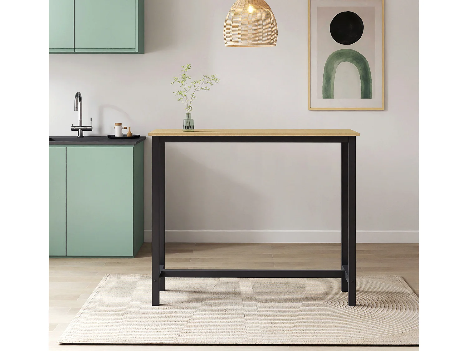 Table haute pour Cuisine Salle à manger en Noir et Sonoma 120x40x100cm Ani