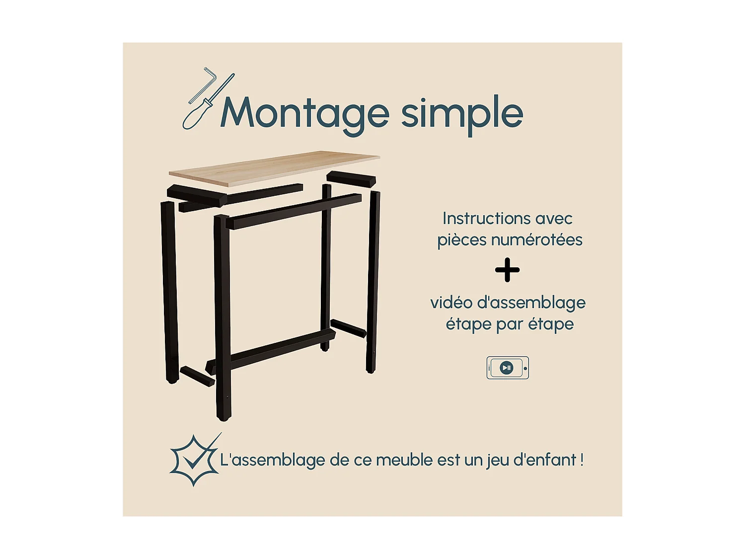 Table haute pour Cuisine Salle à manger en Noir et Sonoma 120x40x100cm Ani