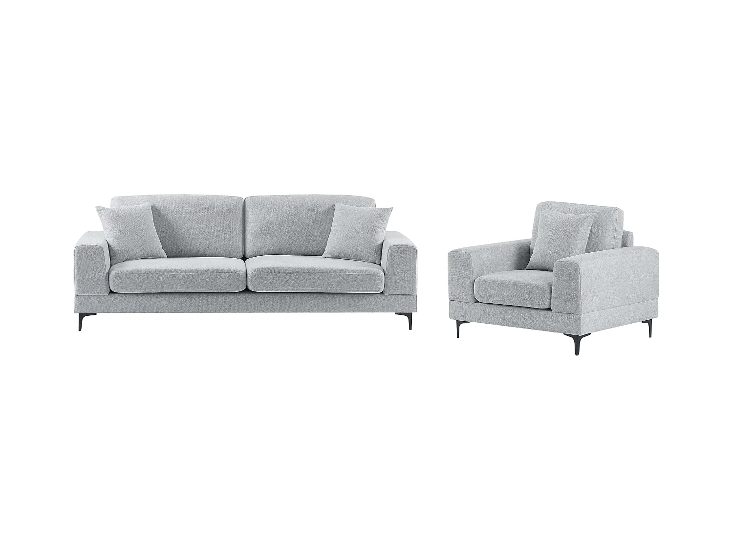 Canapé 3 places et fauteuil en tissu texturé gris clair JAMOLO