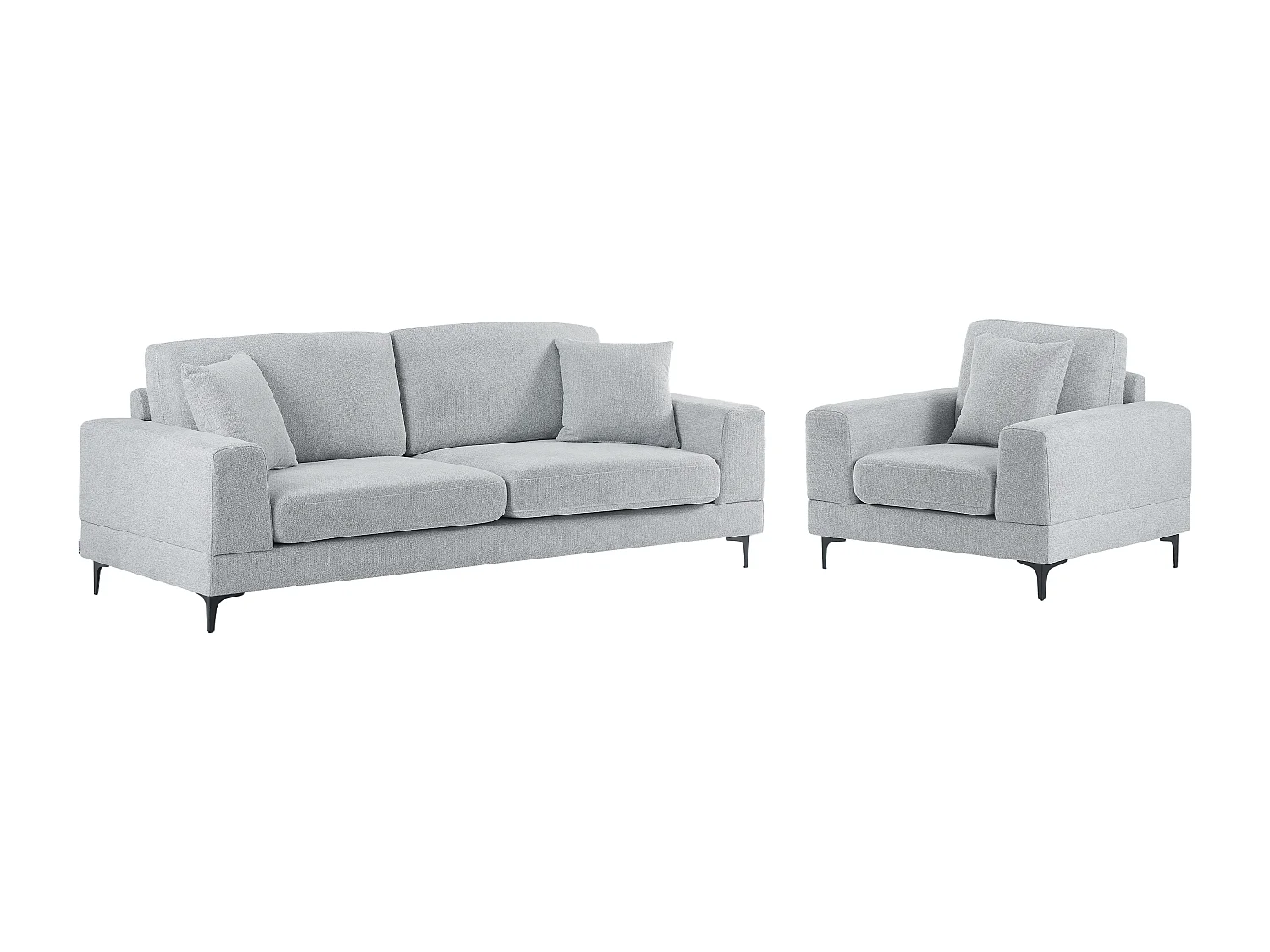 Kanapa 3-osobowa i fotel z teksturowanej tkaniny w kolorze jasnoszarym JAMOLO