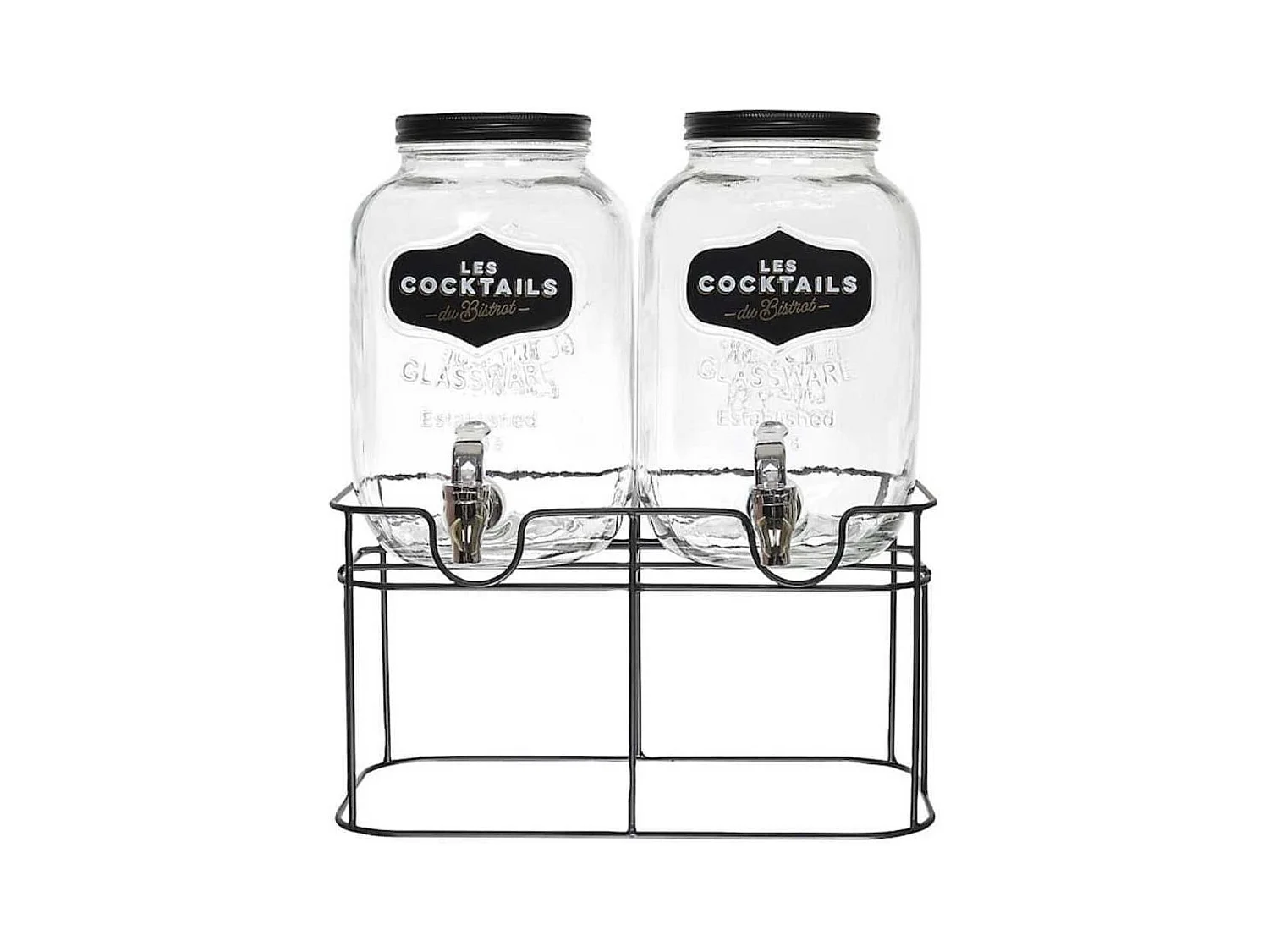 Set de 2 distributeurs à boisson 4L en verre avec robinet style bistrot