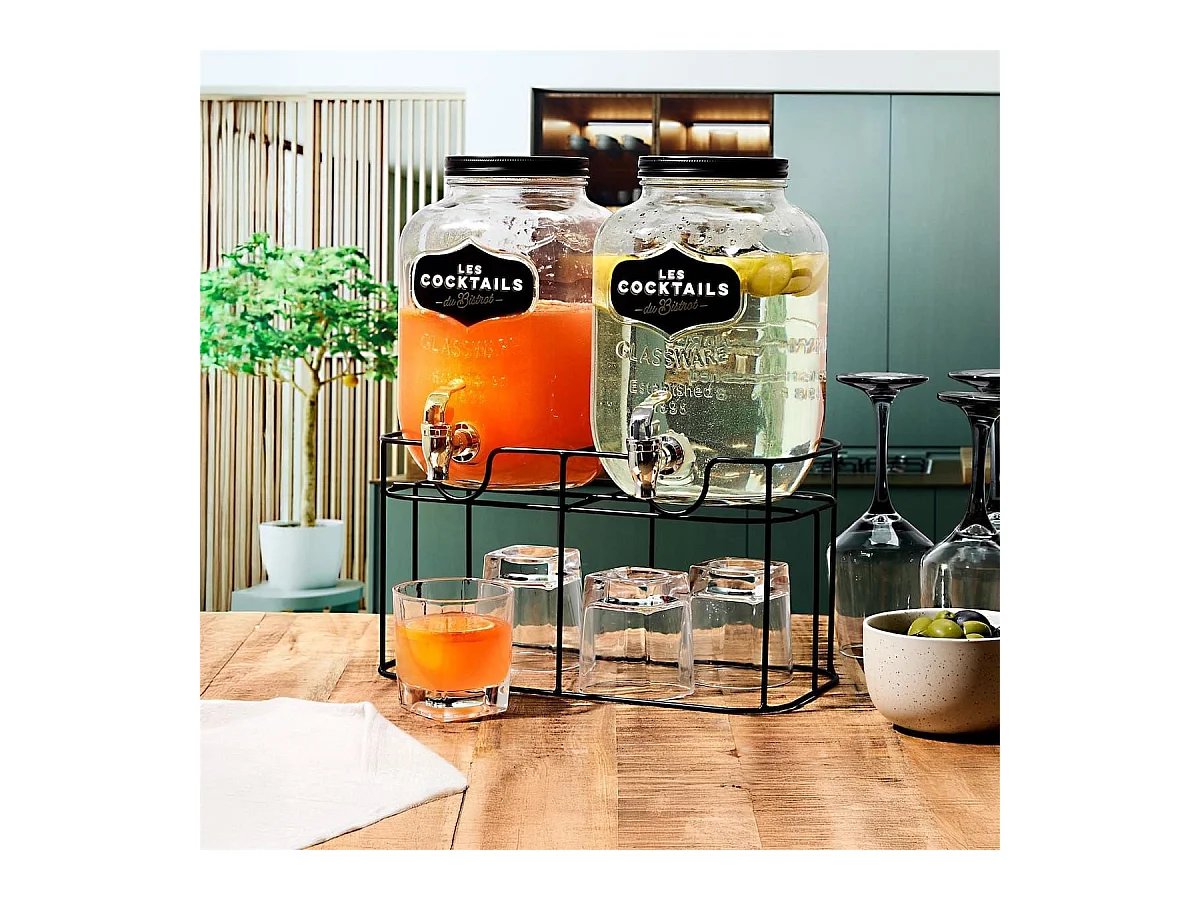 Set de 2 distributeurs à boisson 4L en verre avec robinet style bistrot