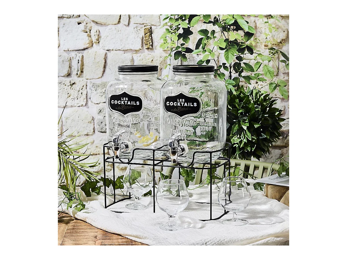 Set de 2 distributeurs à boisson 4L en verre avec robinet style bistrot