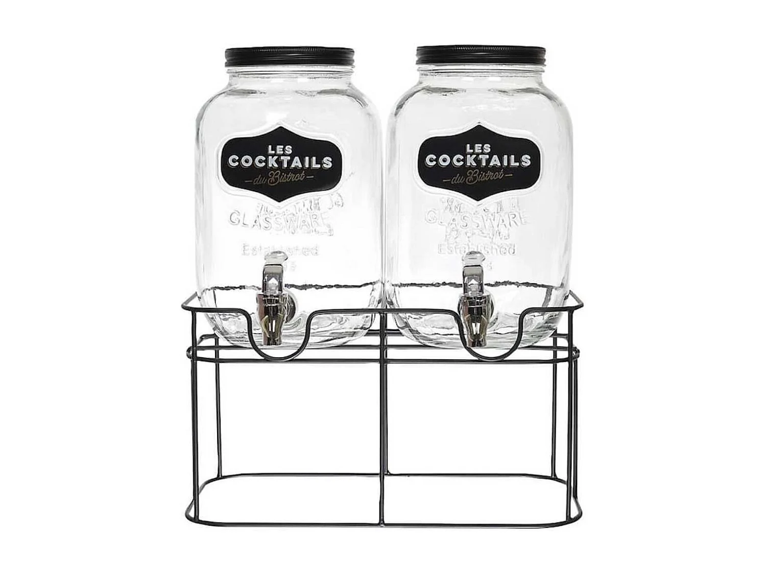 Set de 2 distributeurs à boisson 4L en verre avec robinet style bistrot