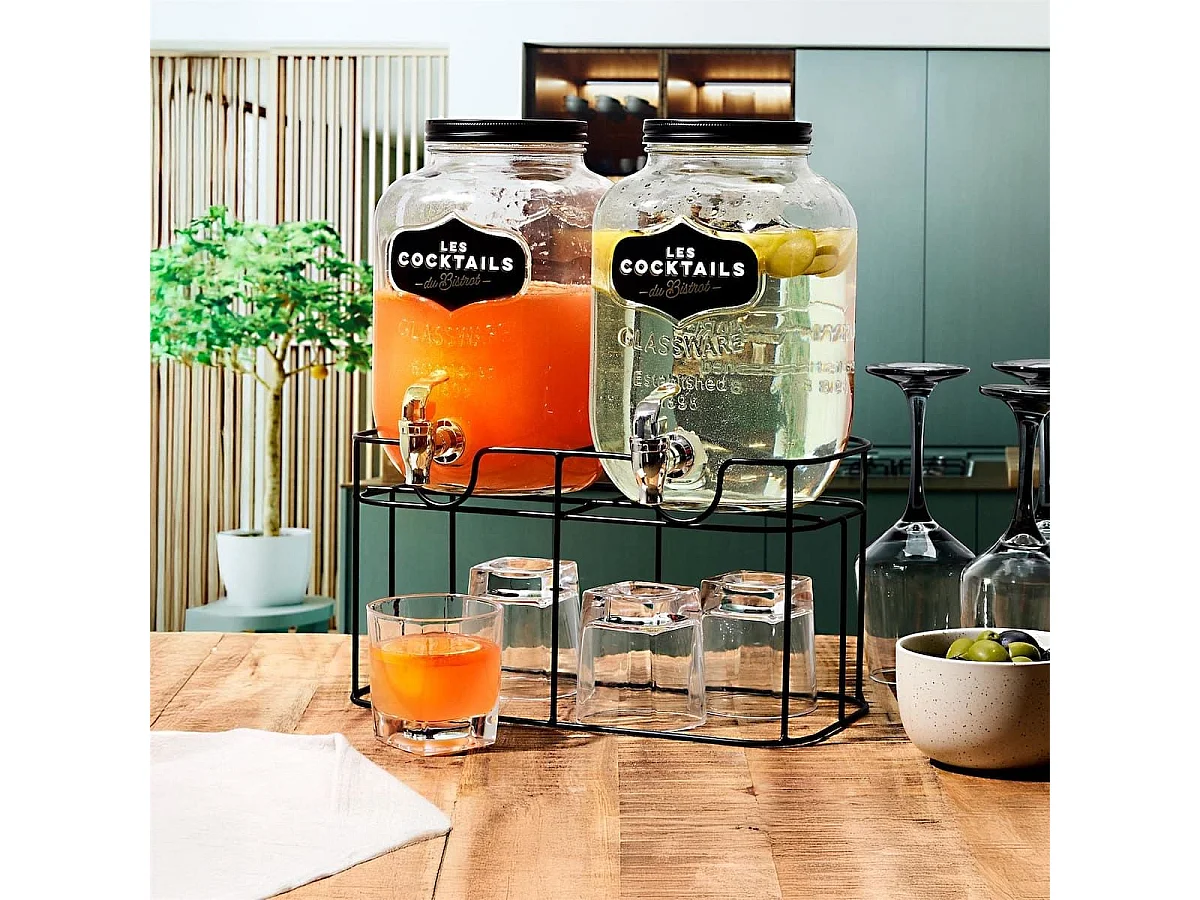 Set de 2 distributeurs à boisson 4L en verre avec robinet style bistrot