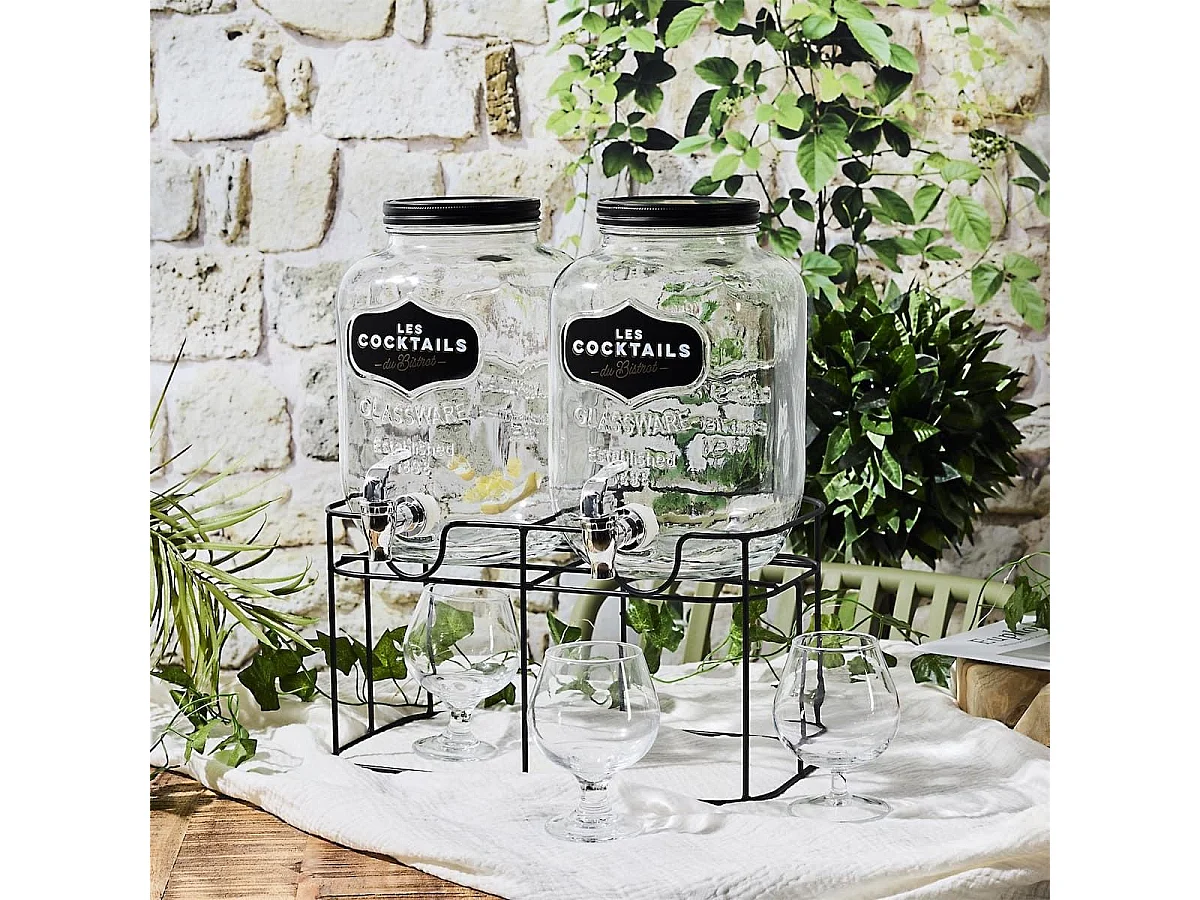 Set de 2 distributeurs à boisson 4L en verre avec robinet style bistrot