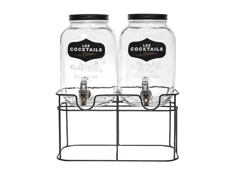 Set de 2 distributeurs à boisson 4L en verre avec robinet style bistrot
