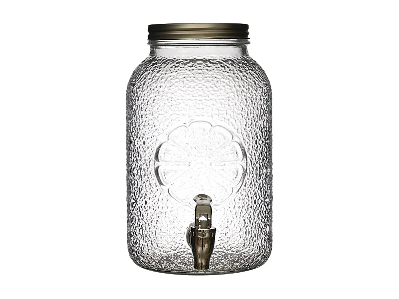Distributeur à boisson 3,8L en verre décor citron avec robinet