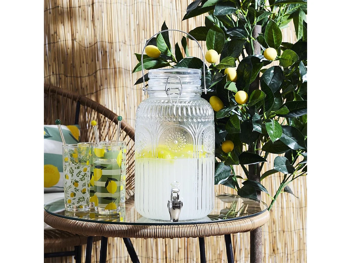 Distributeur à boisson 4L en verre décor vitraux avec robinet