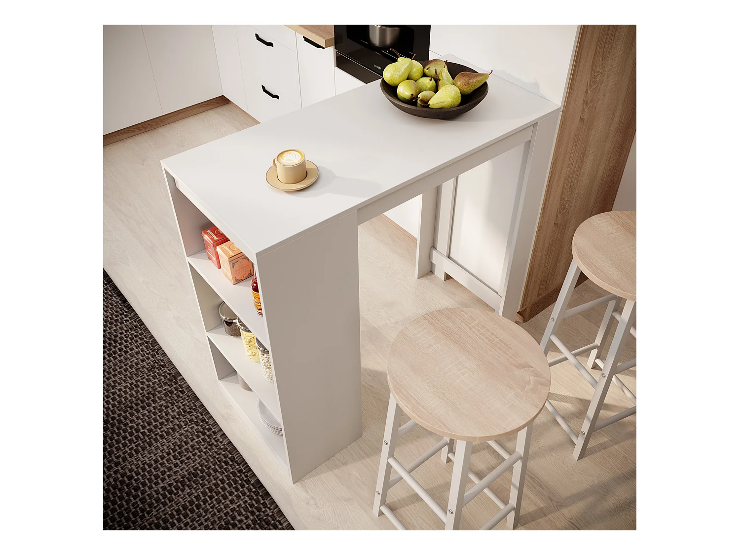 Table haute avec 2 tabourets pour Cuisine Salle à manger en Blanc 110x50x103cm Kyra