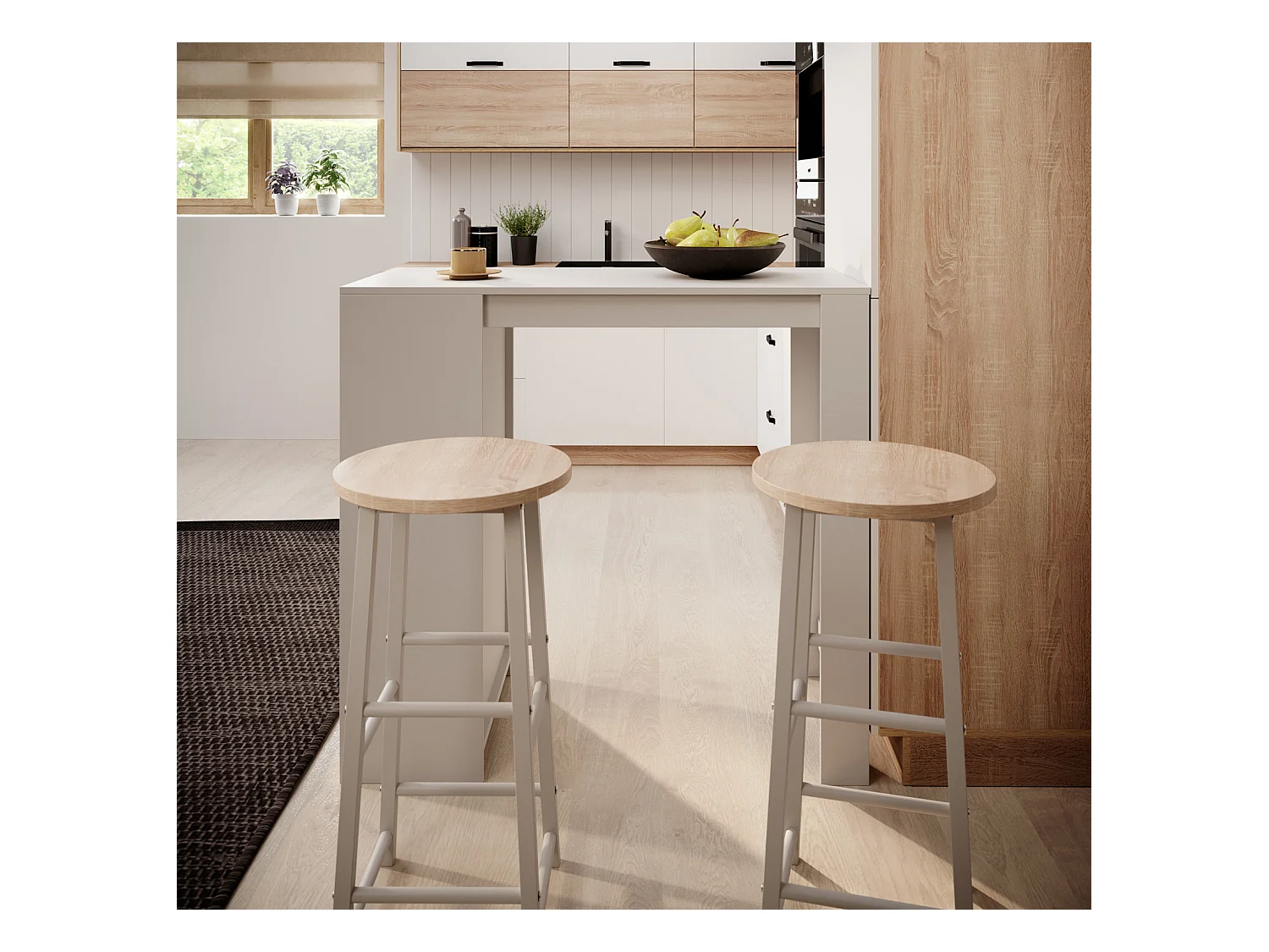 Table haute avec 2 tabourets pour Cuisine Salle à manger en Blanc 110x50x103cm Kyra