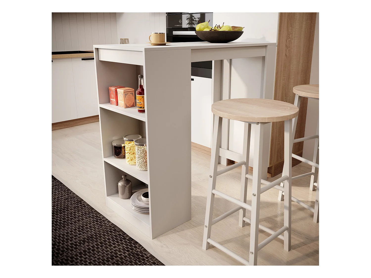 Table haute avec 2 tabourets pour Cuisine Salle à manger en Blanc 110x50x103cm Kyra