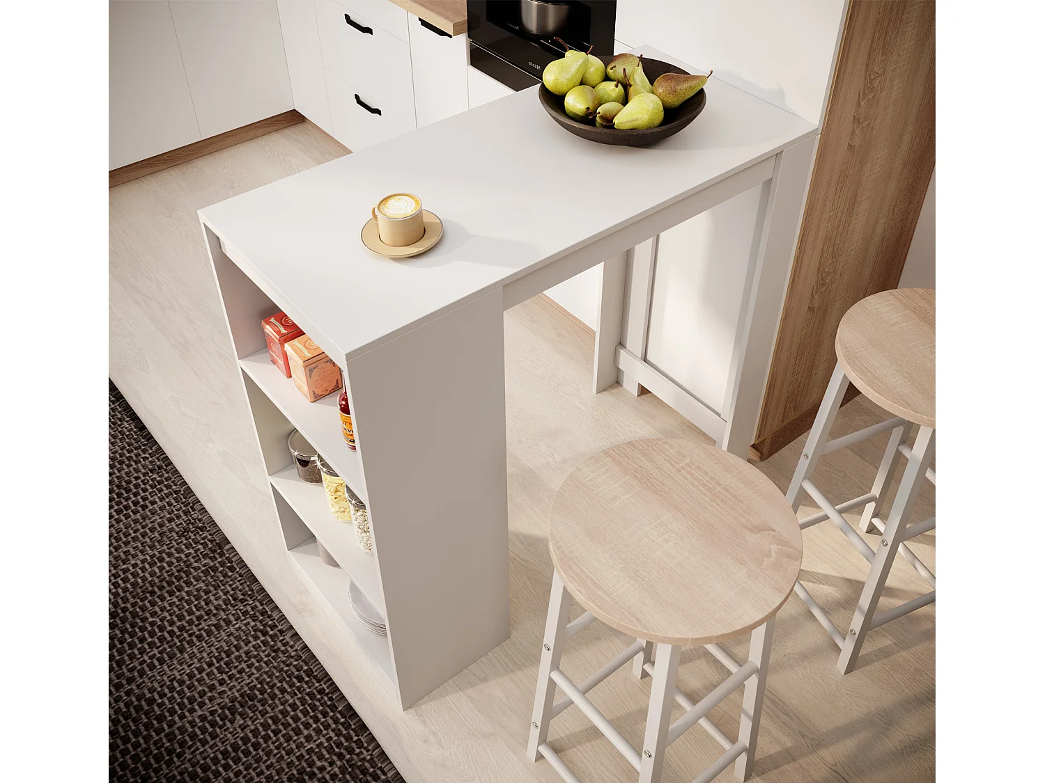 Table haute avec 2 tabourets pour Cuisine Salle à manger en Blanc 110x50x103cm Kyra