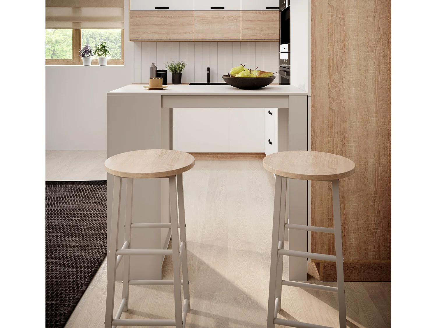 Table haute avec 2 tabourets pour Cuisine Salle à manger en Blanc 110x50x103cm Kyra