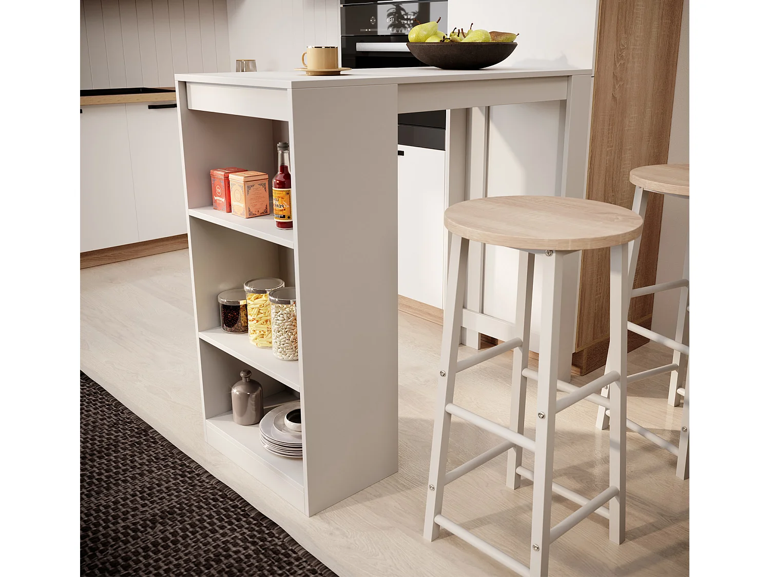 Table haute avec 2 tabourets pour Cuisine Salle à manger en Blanc 110x50x103cm Kyra