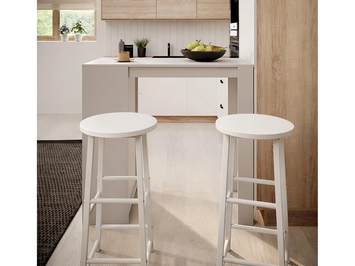 Table haute avec 2 tabourets pour Cuisine Salle à manger en Blanc 110x50x103cm Kyra