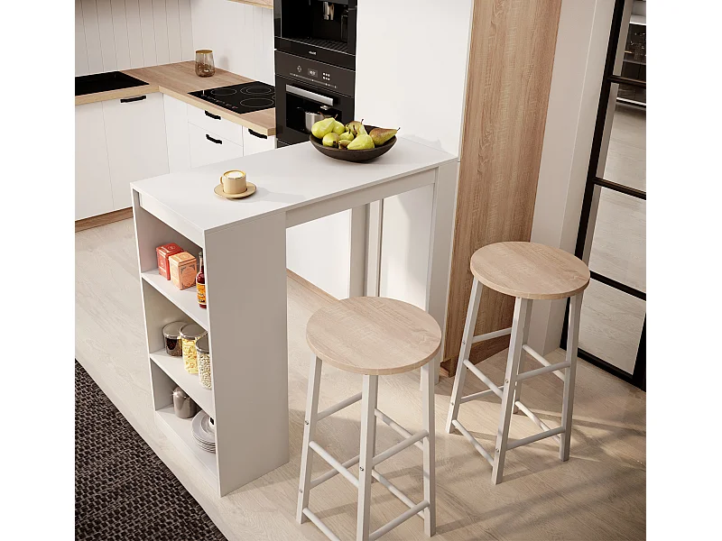 Table haute avec 2 tabourets pour Cuisine Salle à manger en Blanc 110x50x103cm Kyra
