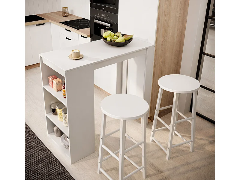Table haute avec 2 tabourets pour Cuisine Salle à manger en Blanc 110x50x103cm Kyra