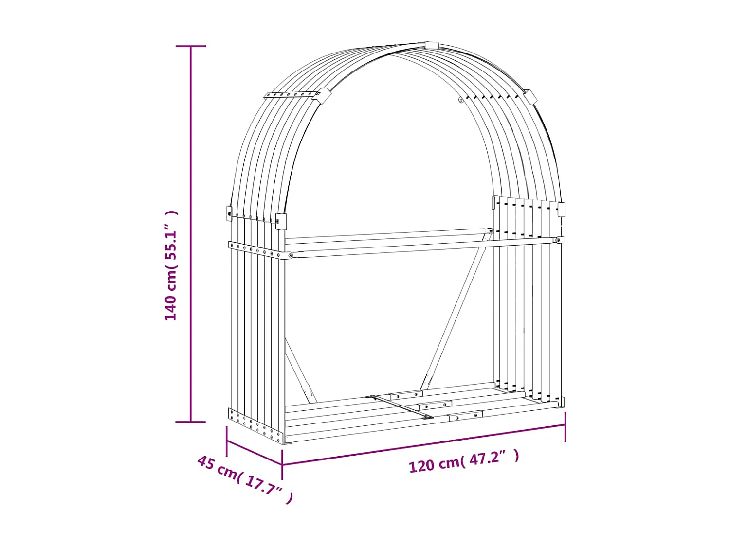 Jilles  Porte-bûches aspect bois 120x45x140 cm acier galvanisé