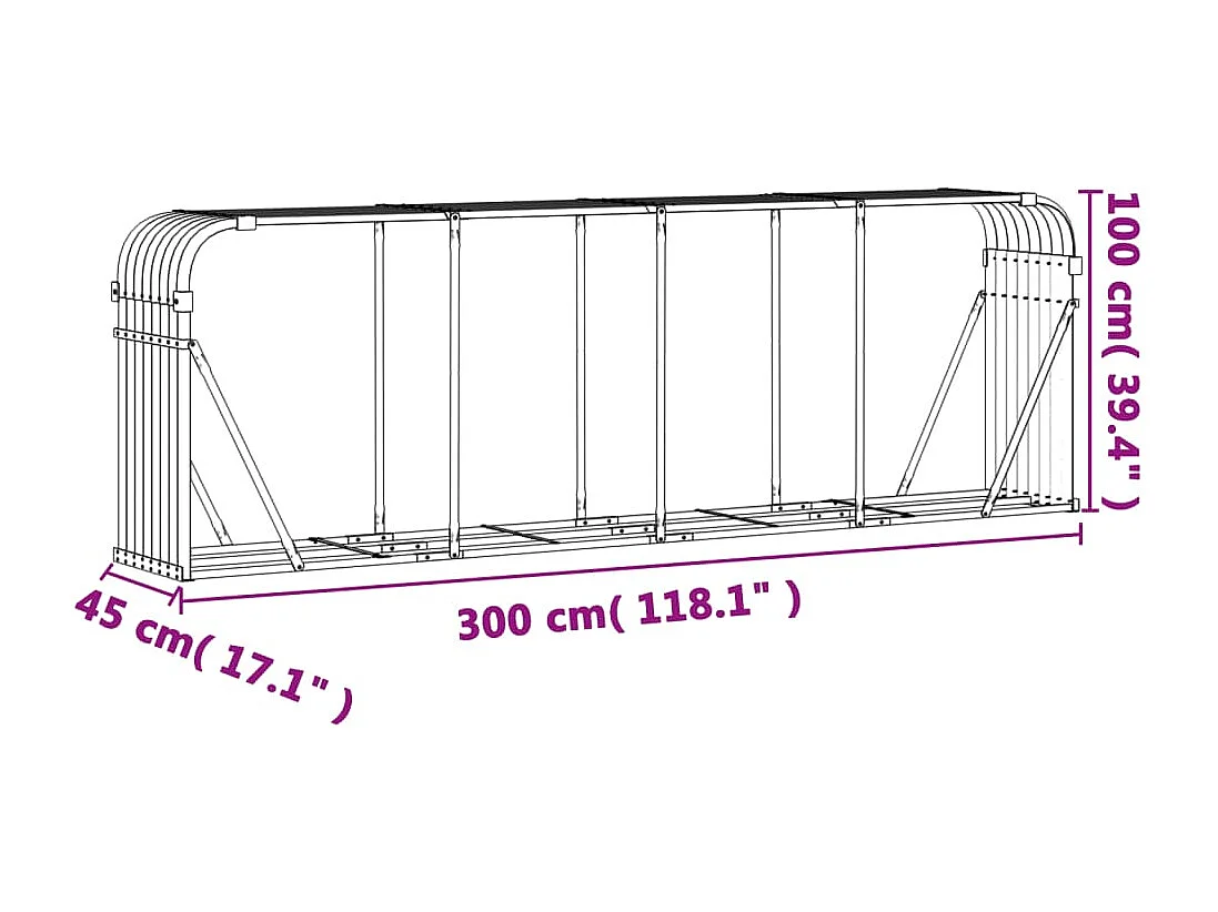 Jilles  Porte-bûches argenté 300x45x100 cm acier galvanisé