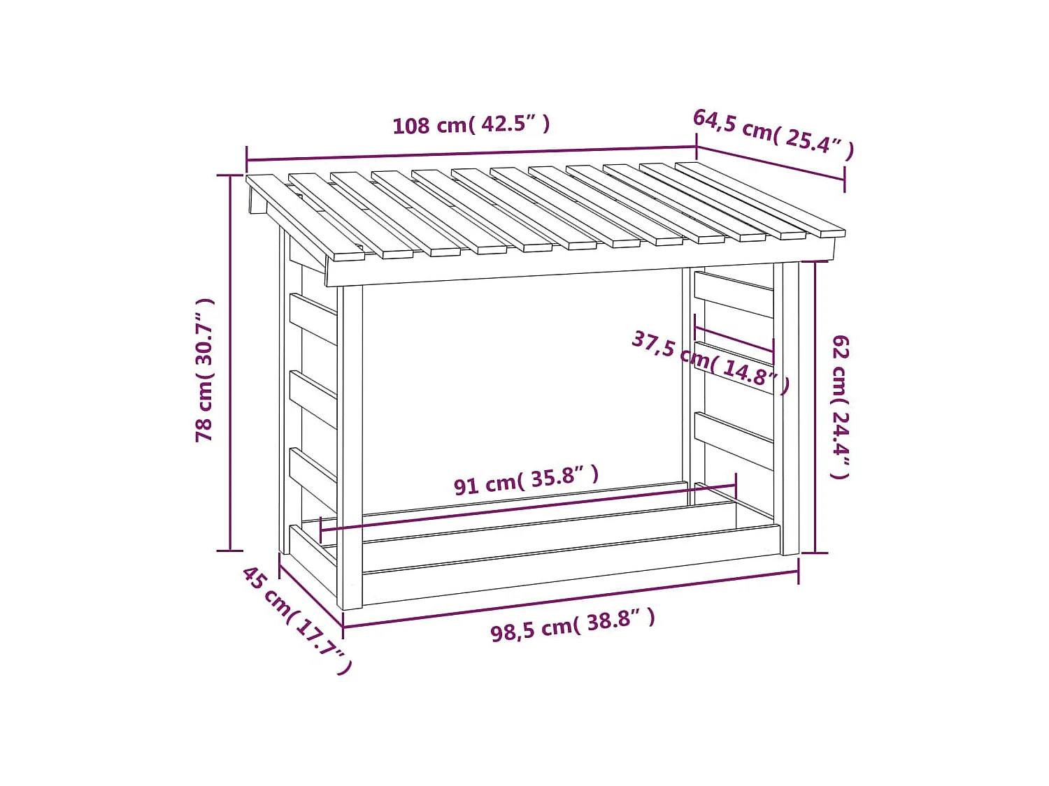 Xarlen  Haardhoutrek 108x64,5x78 cm massief grenenhout