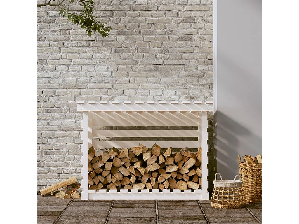 Jaredon  Kaminholzregal Weiß 108x73x79 cm Massivholz Kiefer