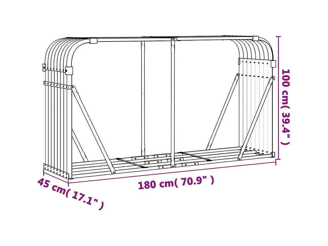 Jilles  Kaminholzunterstand Hellgrau 180x45x100 cm Verzinkter Stahl