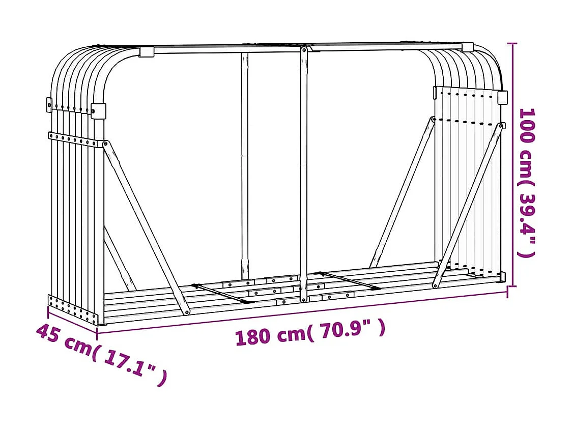 Jilles  Porte-bûches gris clair 180x45x100 cm acier galvanisé
