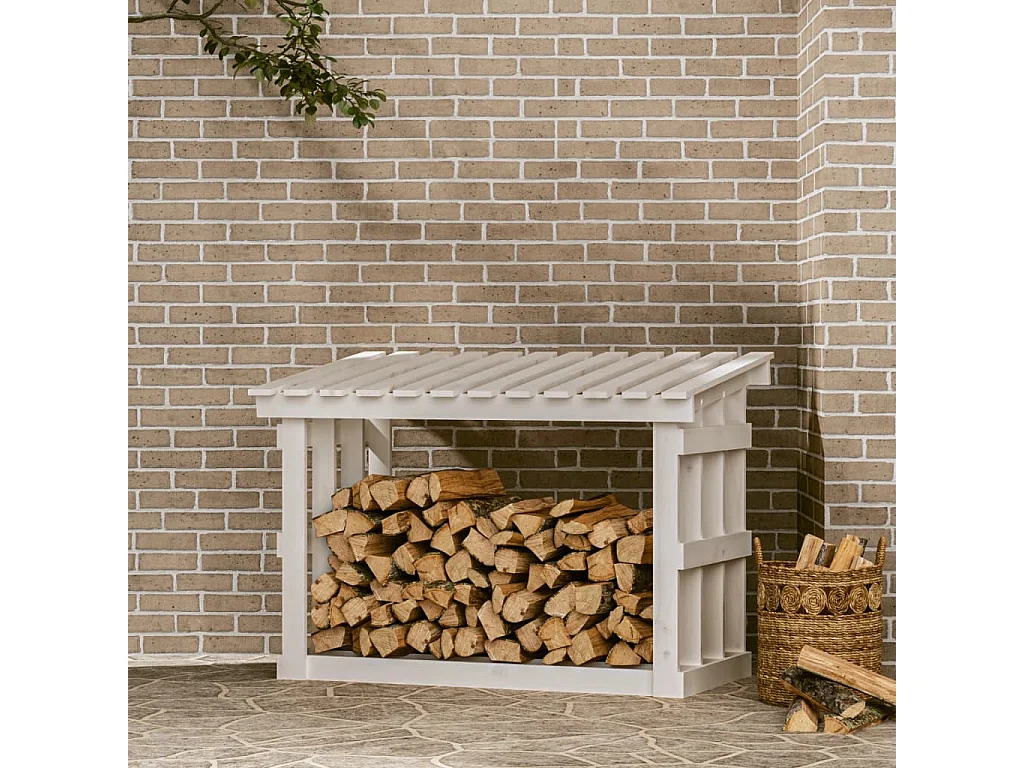 Giarre  Kaminholzregal Weiß 108x64,5x77 cm Massivholz Kiefer