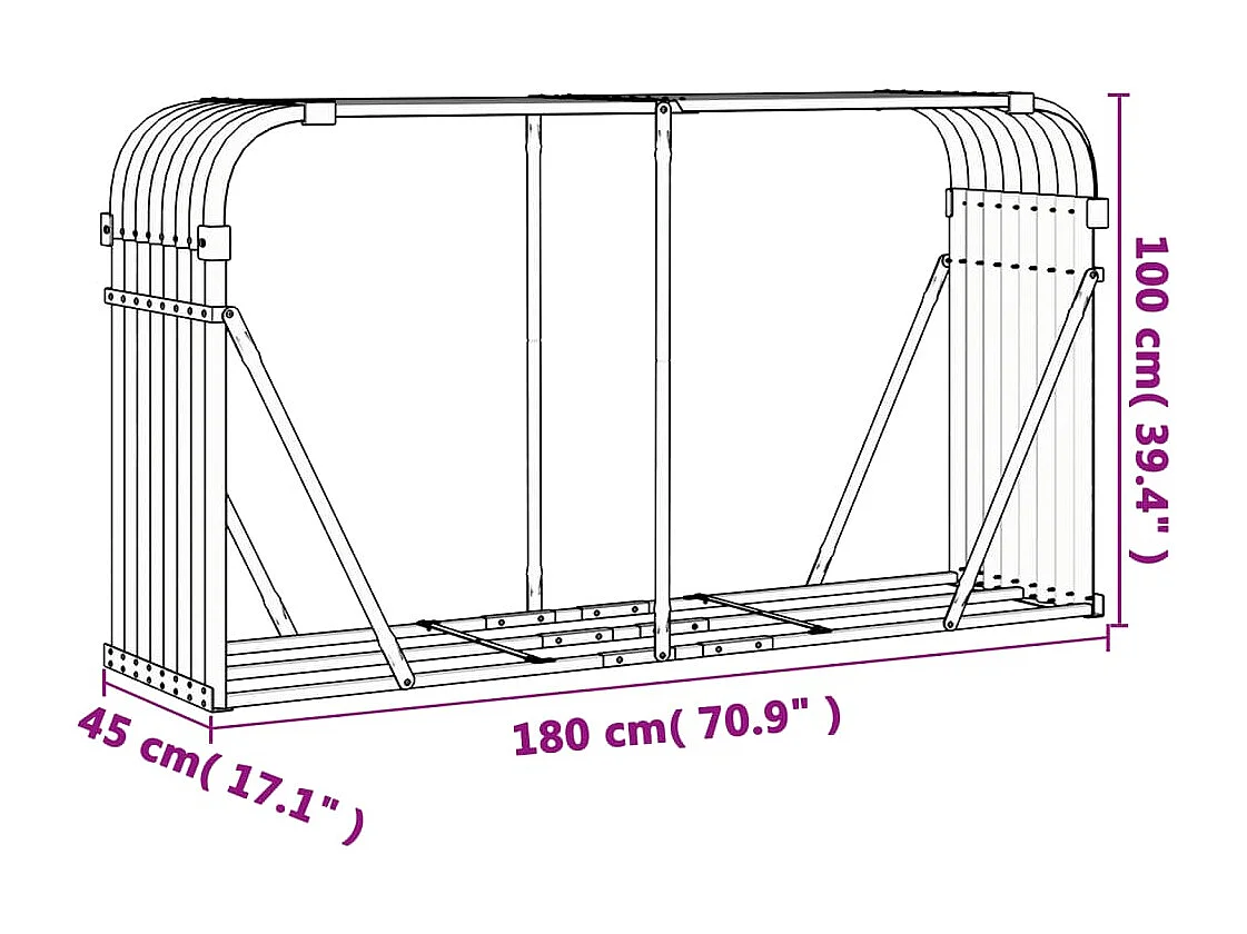 Jilles  Kaminholzunterstand Braun 180x45x100 cm Verzinkter Stahl