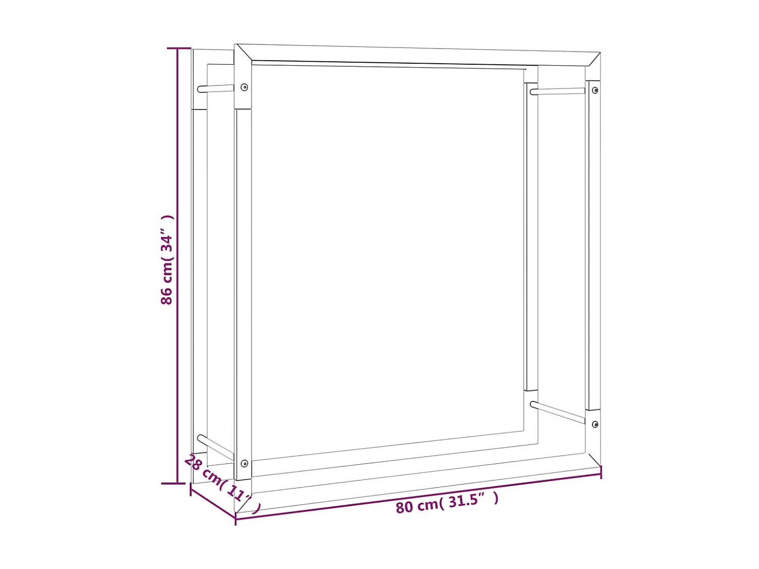 Nichelino  Brennholzregal Mattschwarz 80x28x86 cm Stahl