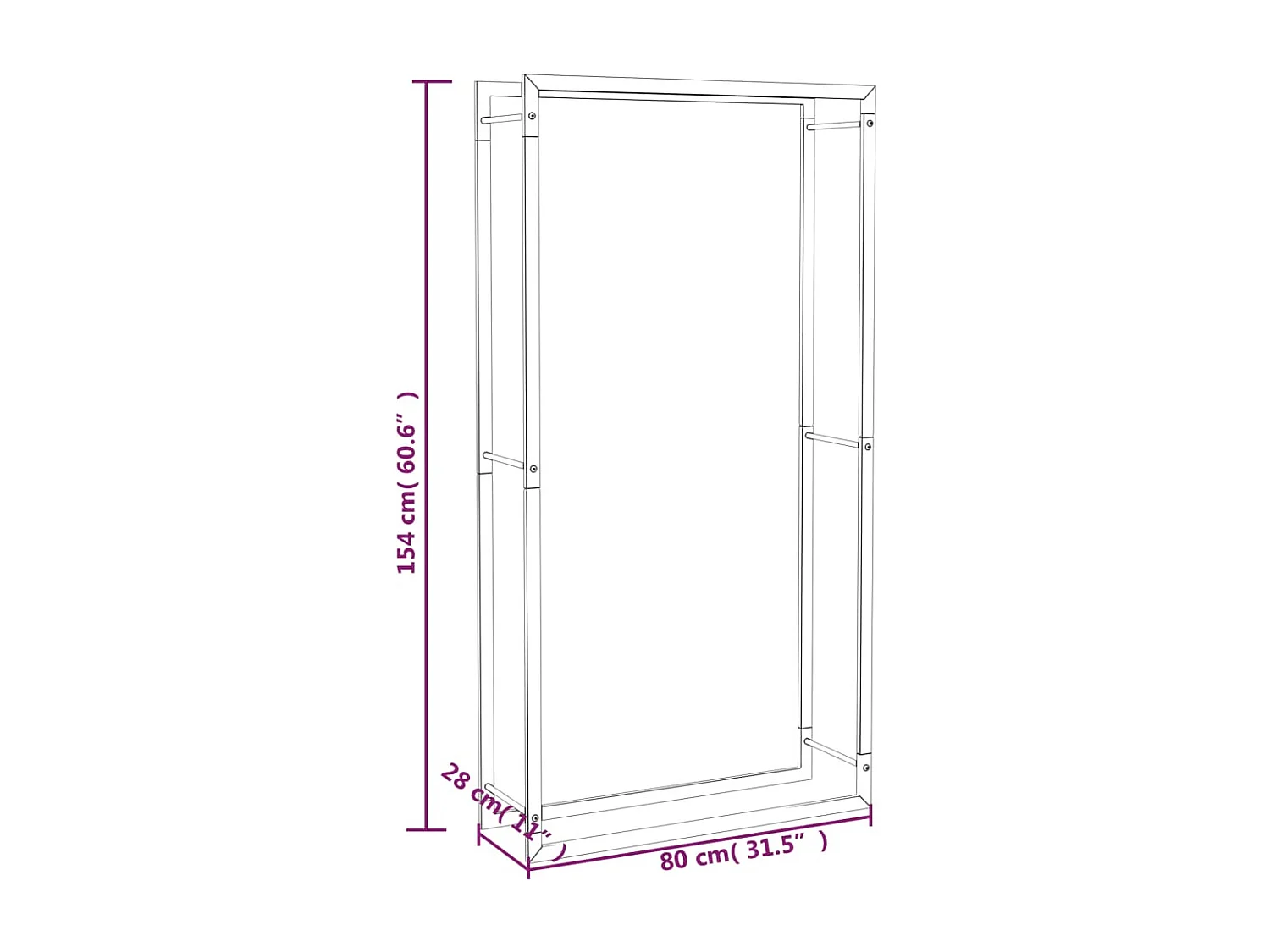 Nichelino  Brennholzregal Mattschwarz 80 x 28 x 154 cm Stahl