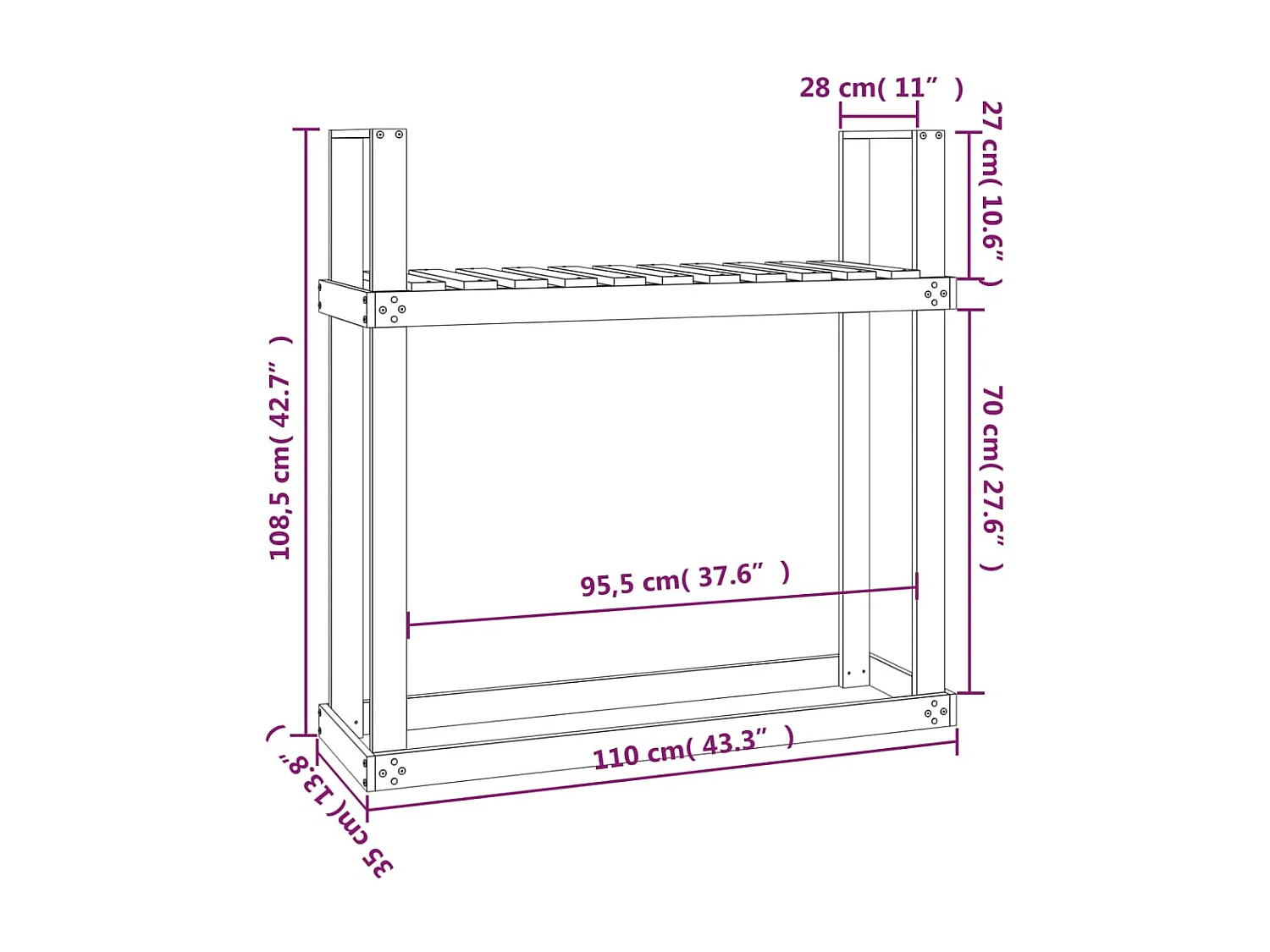 Linköping  Kaminholzregal Grau 110x35x108,5 cm Massivholz Kiefer