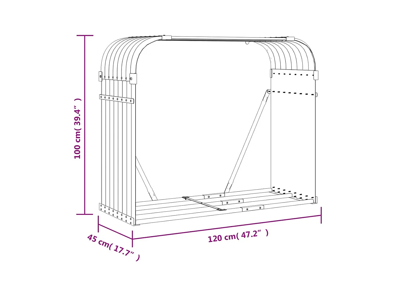 Jilles  Kaminholzunterstand Holzoptik 120x45x100 cm Verzinkter Stahl