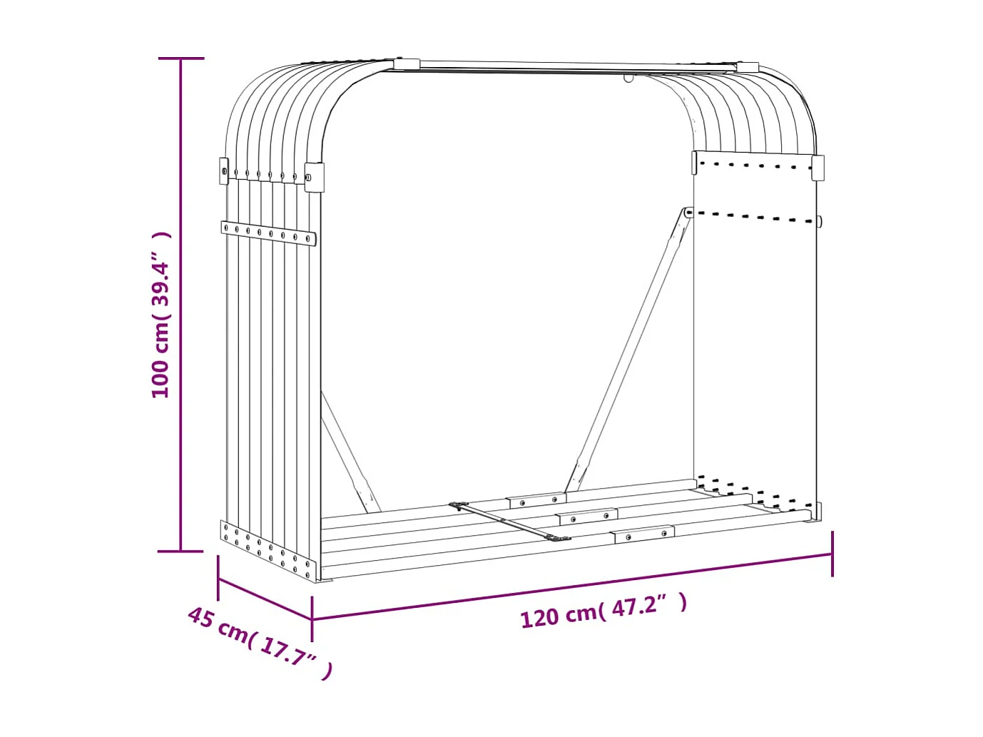 Jilles  Porte-bûches aspect bois 120x45x100 cm acier galvanisé
